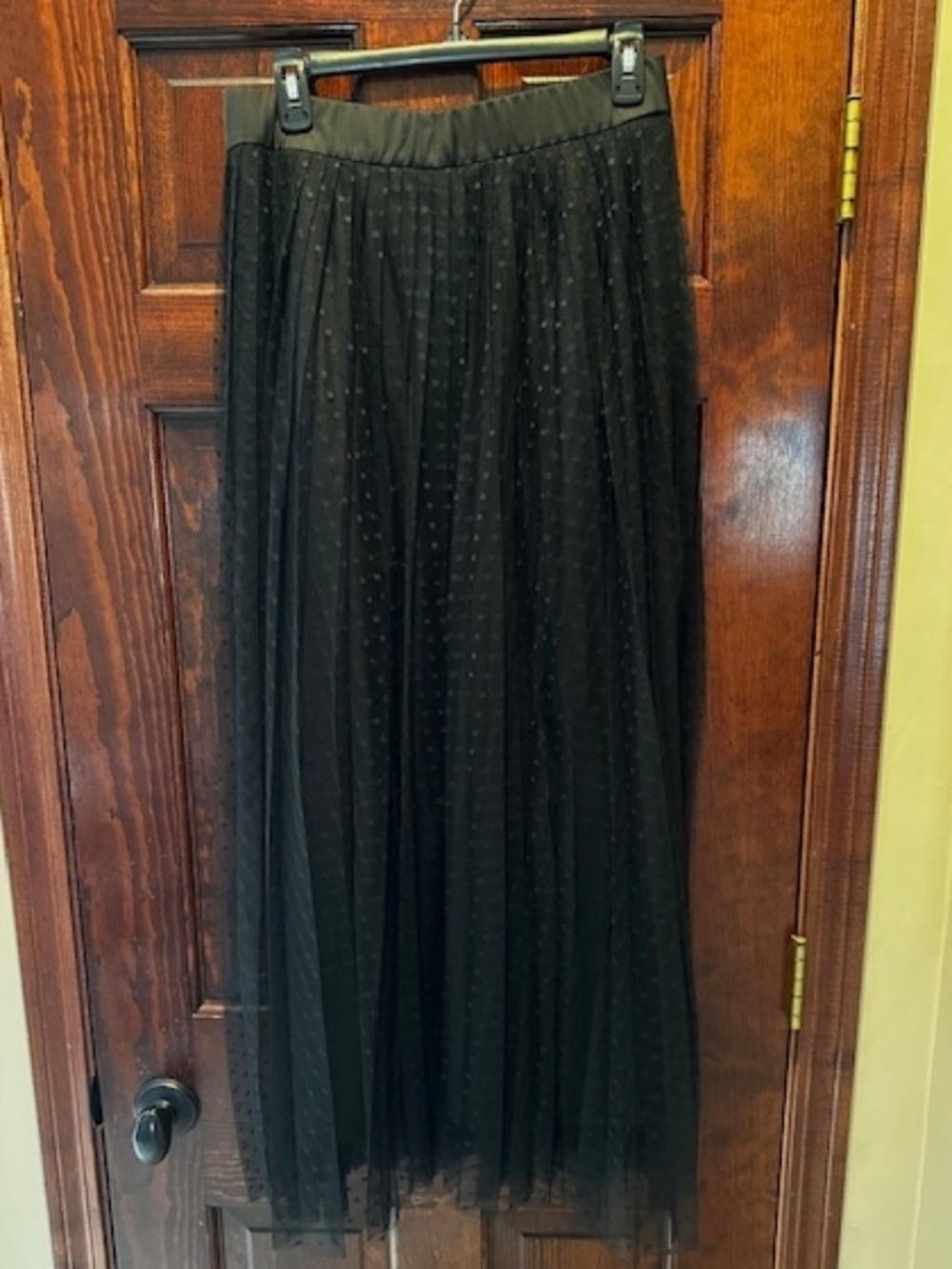 NWT Tuckernuck Black Dotted Tulle Long Skirt Zip back Lined Sz M (8). MSRP $378